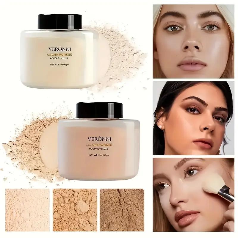 VERONNI  Long-Lasting Oil-Control Loose Powder Natural Bronze Translucent Matte Setting Powder with Foundation Brush for Perfect Base Makeup Lightweight