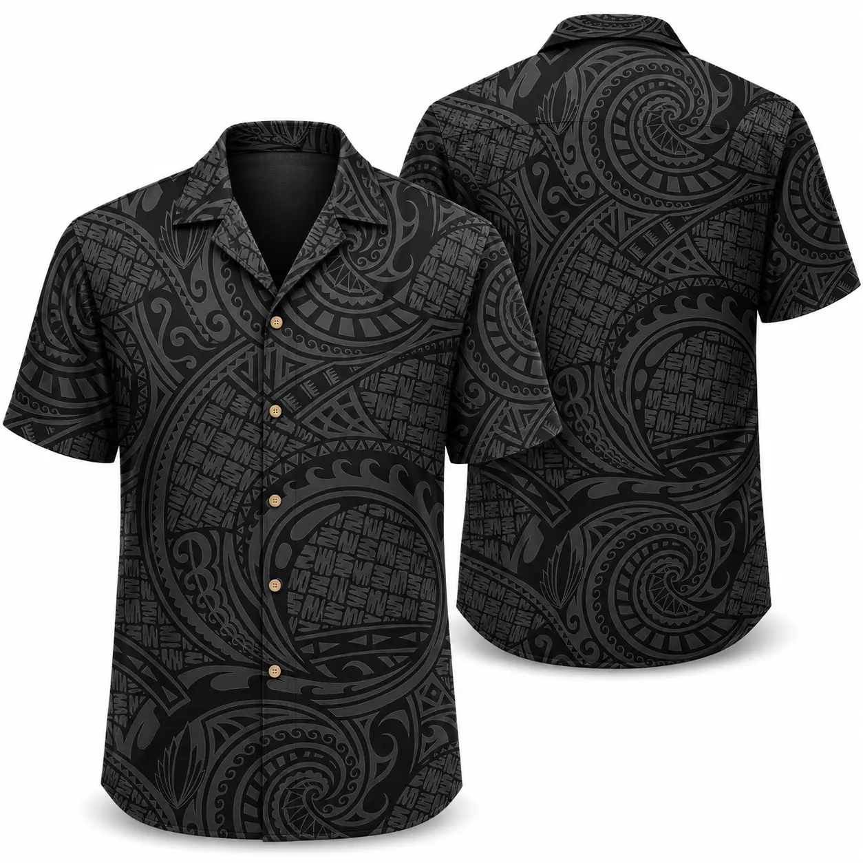 Black Polynesian Hawaiian Shirt, Tribal Tattoo Hawaiian Shirt, Maori Pattern Aloha Shirt, Samoan Island Button Up, Ethnic Tribal Tropical Shirt, Hawaiian Beach Vacation Shirt, Island Style Summer Shirt, Luau Party Shirt, Gift for Men Women