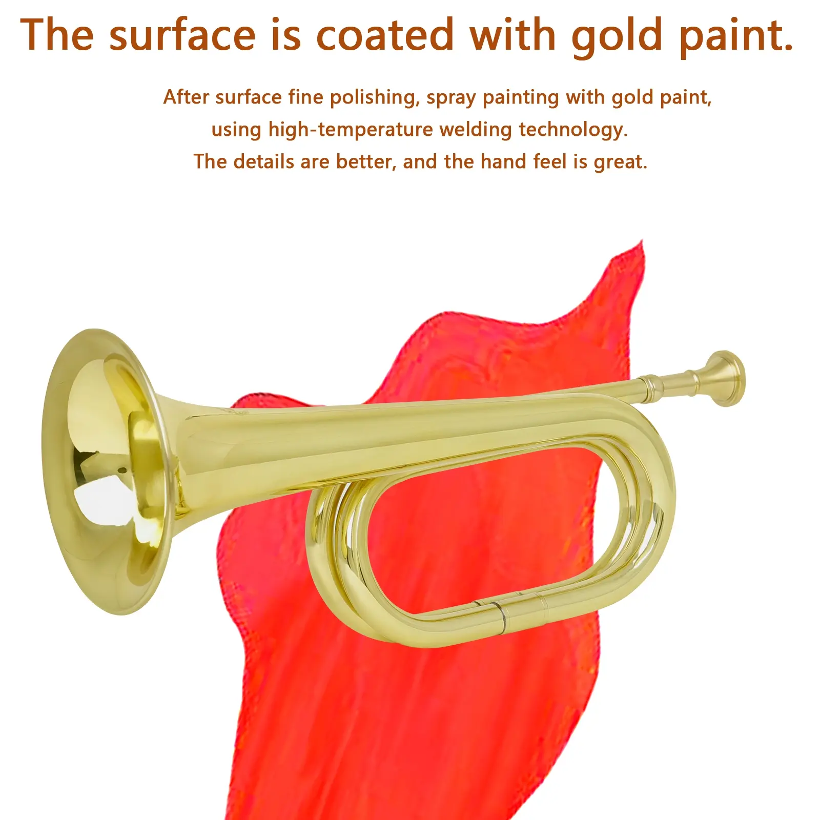 Mbat Spanish Army Bugle C Key, Diameter 11cm Bell, Height 34cm, Includes Mouthpiece, Ideal for Band Music, High-Quality Brass Instrument