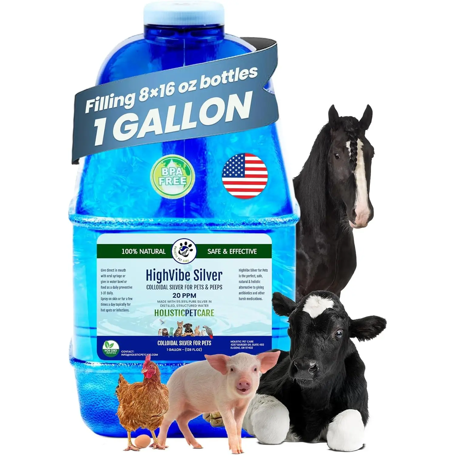 HOLISTIC PET CARE Colloidal Silver for Dogs, Cats & Pet- 20 PPM (1Gal) | Wound Care, Hot Spot Treatment, Skin Relief & Immune Support – All-Natural Pet Colloidal Silver Solution, Refill Bottle