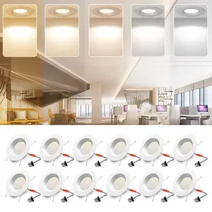POWERASIA 5/6 Inch 5CCT Dimmable LED Recessed Lights, Downlight Night Light Panel Pin Light Ceiling For Bedroom,Living,Reading,Corridor