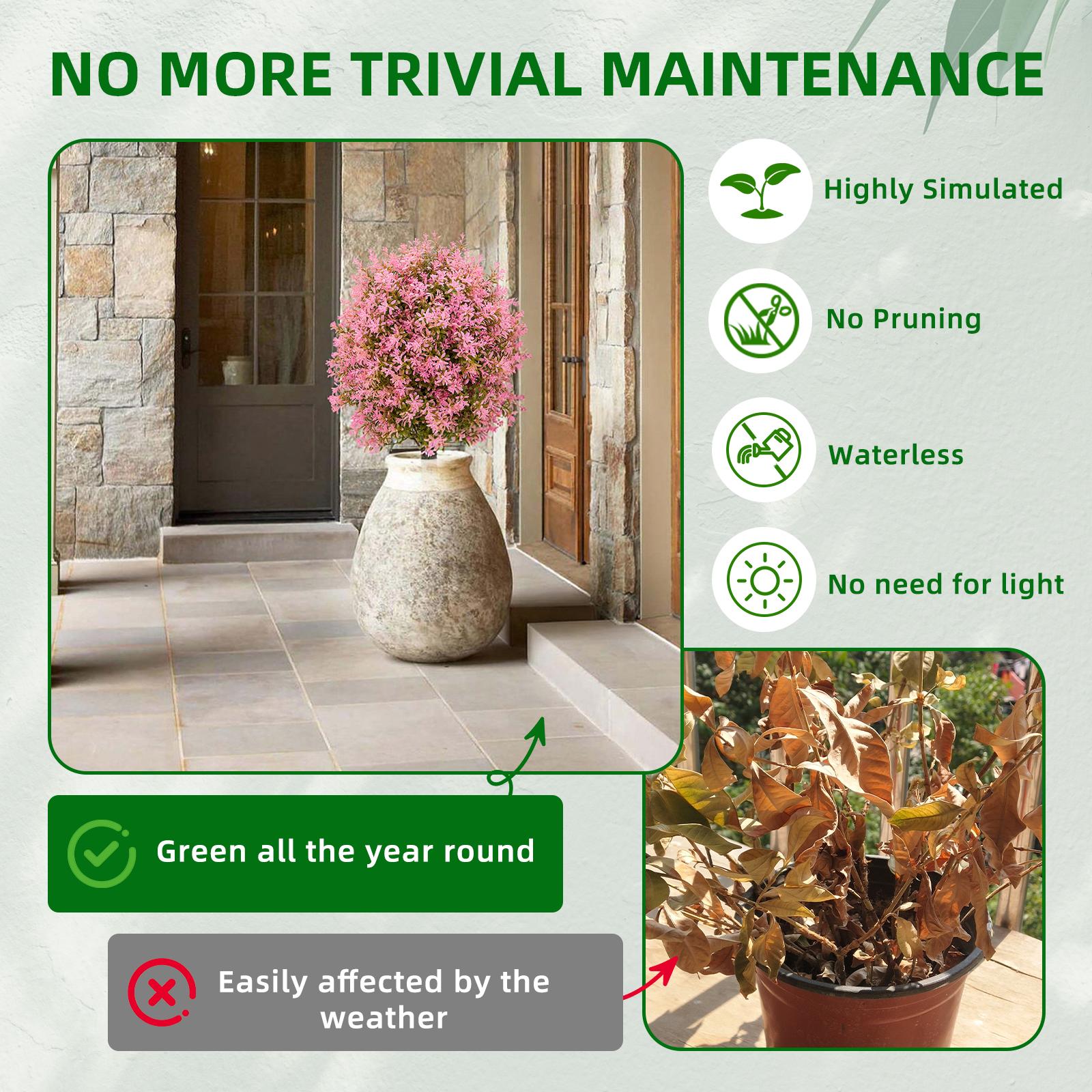 2 Pcs Realistic artificial outdoor tree for garden & balcony weather-resistant with earth tip, colorful decorative flower easy to care for long-lasting pink