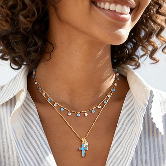 Fettero Gold Cross Necklace for Women - Double Pendant Necklaces  Gold Plated Removable Cross Necklace Dainty Simple Gold Necklace for Women Trendy Faith Gold Jewelry Gifts