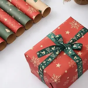 Vintage Christmas Wrapping Paper Set, DIY Tree Snowflake Gift Box Wrap, Large Bouquet Packaging, Reindeer Design, Double-Sided