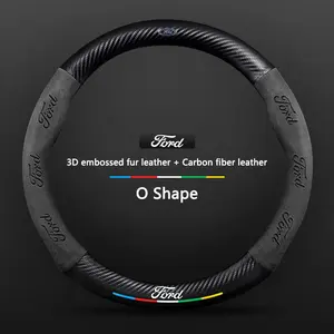 Car Interior Anti-Slip Suede Carbon Fiber Steering Wheel Cover For Ford ST EXPLORER EDGE Fiesta Focus Mondeo F150 Fusion Mustang Kuga Ranger Car Accessories