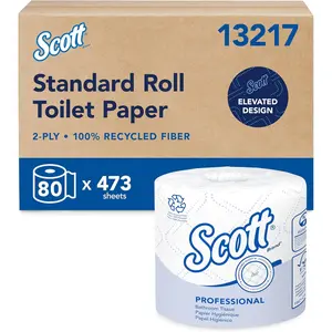 Scott Professional 100% Recycled Fiber Standard Roll Bulk Toilet Paper (13217), 2-Ply, Elevated Design, White, Individually Wrapped (80 Rolls of 473 Sheets, 37,840 Sheet Total)