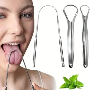 Stainless Steel Tongue Scraper, 3 Counts Tongue Coating Cleaner, Oral Care Tools To Keep Your Mouth Fresh and Hygienic, Bathroom Gadgets