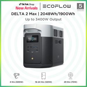 DELTA 2 Max 1900 / 2048Wh, 2400W, EcoFlow Portable Power Station, LFP Battery, Solar Generator, Full Charge in 1 Hr, Solar Powered Generator for Home Backup