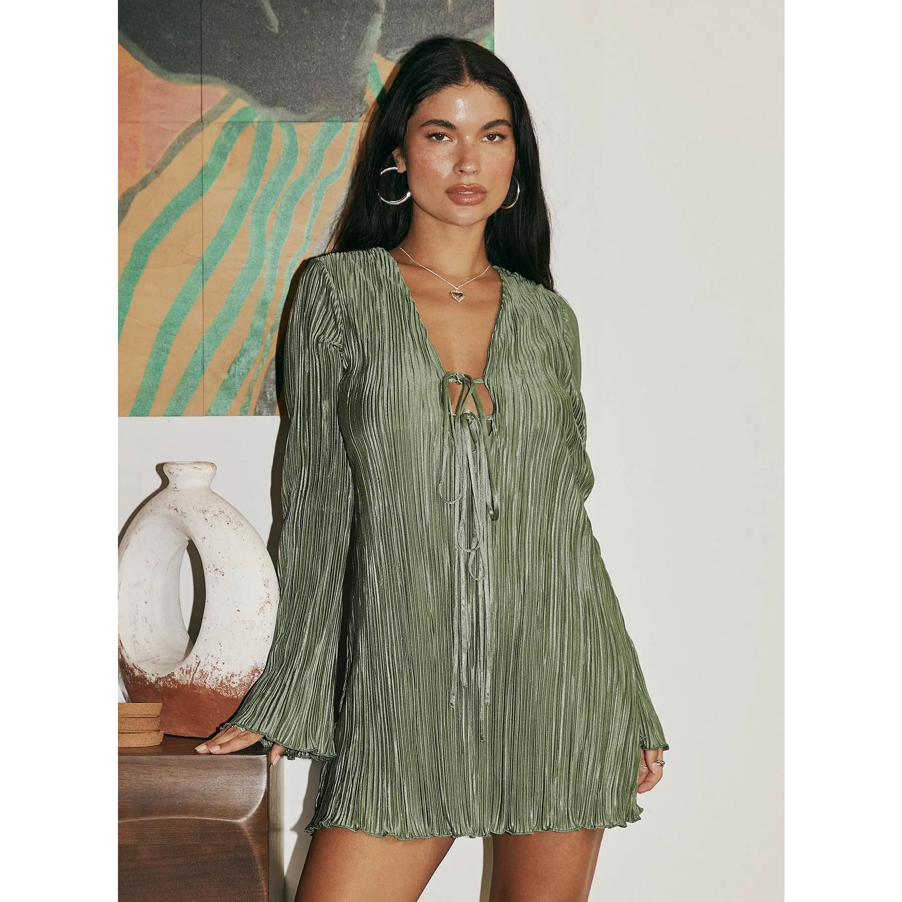 Malop Long Sleeve Mini Dress Sage