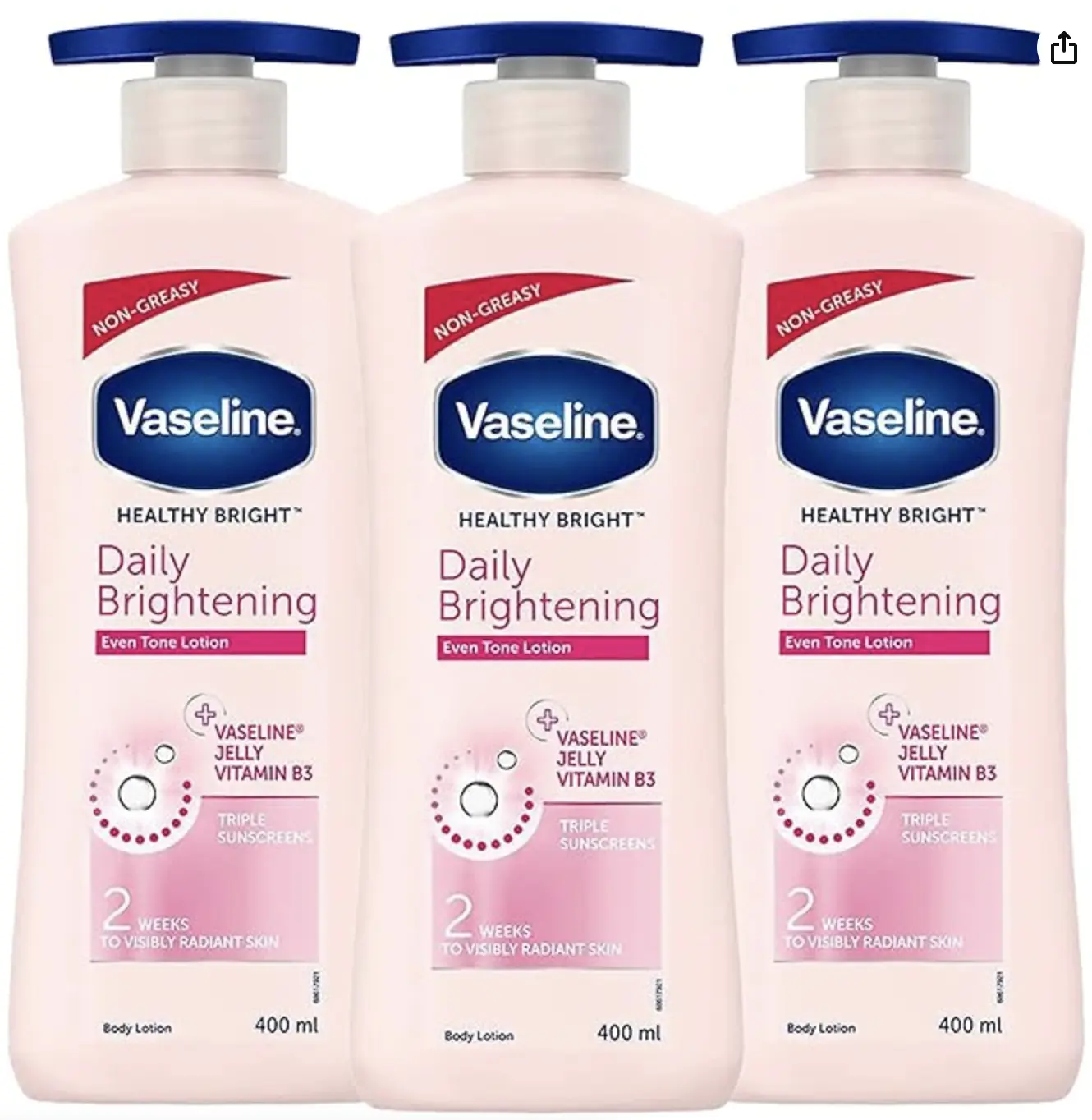 Vaseline Daily Brightening Lotion - Non-Greasy, Glycerin-Infused, 600 mL Pump Bottle (Pack of 3) - Health & Wellness Hydrating Body Care Treatment with Therapeutic Comfort