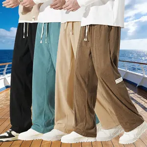 [ Summer Atmosphere ] Men's pit patterned fabric, vertical ice silk drawstring wide leg pants, breathable and skin friendly lazy style in summer, fashionable and versatile casual pants