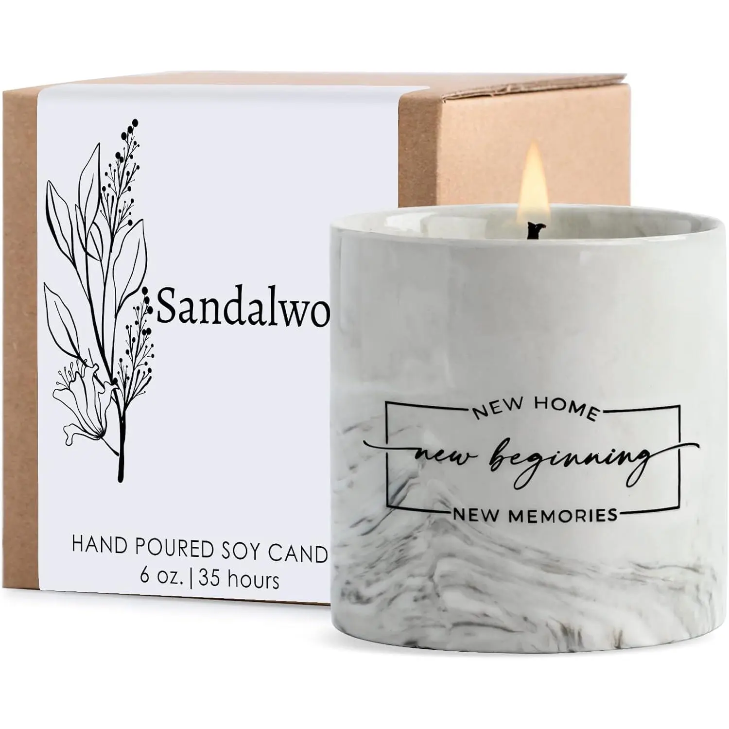 6oz Synthetic Ceramic Jar Candle - Lavender & Sandalwood Scented, Durable, Brighter Glow, Boxed New Home Housewarming Gift for Homeowners (Home Decor), New Home & Lavender