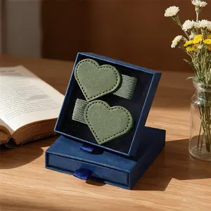 Green Magnetic Bookmark Pen Holder Heart Shape PU Leather for Women Personalised Initial Charm Book Clip Backpack Fastener Durable Tear Resistant Gift
