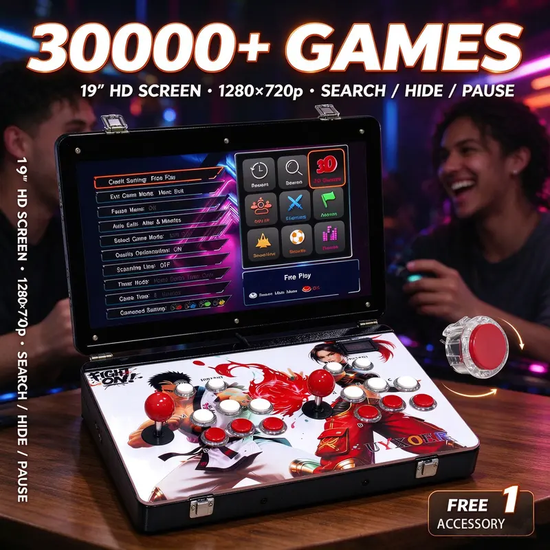 Oloey RetroPortable Arcade Game Console - 19" HD Screen, 19 Inch Screen 30000 In 1 Metal Box, Plug-and-Play, Search & Hide Games, Search/Save/Pause, Durable PC Gaming Accessory for Enthusiasts, Portable Gaming System