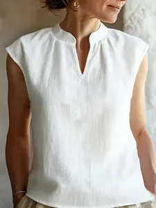 Women's Elegant Casual Basic Linen Sleeveless Blouse, Vintage Solid Color Summer Top, Loose Fit Breathable Thin Shirt for Daily Commute and Vacation Womenswear Elegance