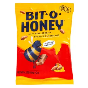 Bits-Of-Honey Taffy Candy - Real Honey & Almond Bits, 4 oz Bag, Chewy Taffy Treats, Authentic Flavor, Resealable Bag, Perfect Snack Size