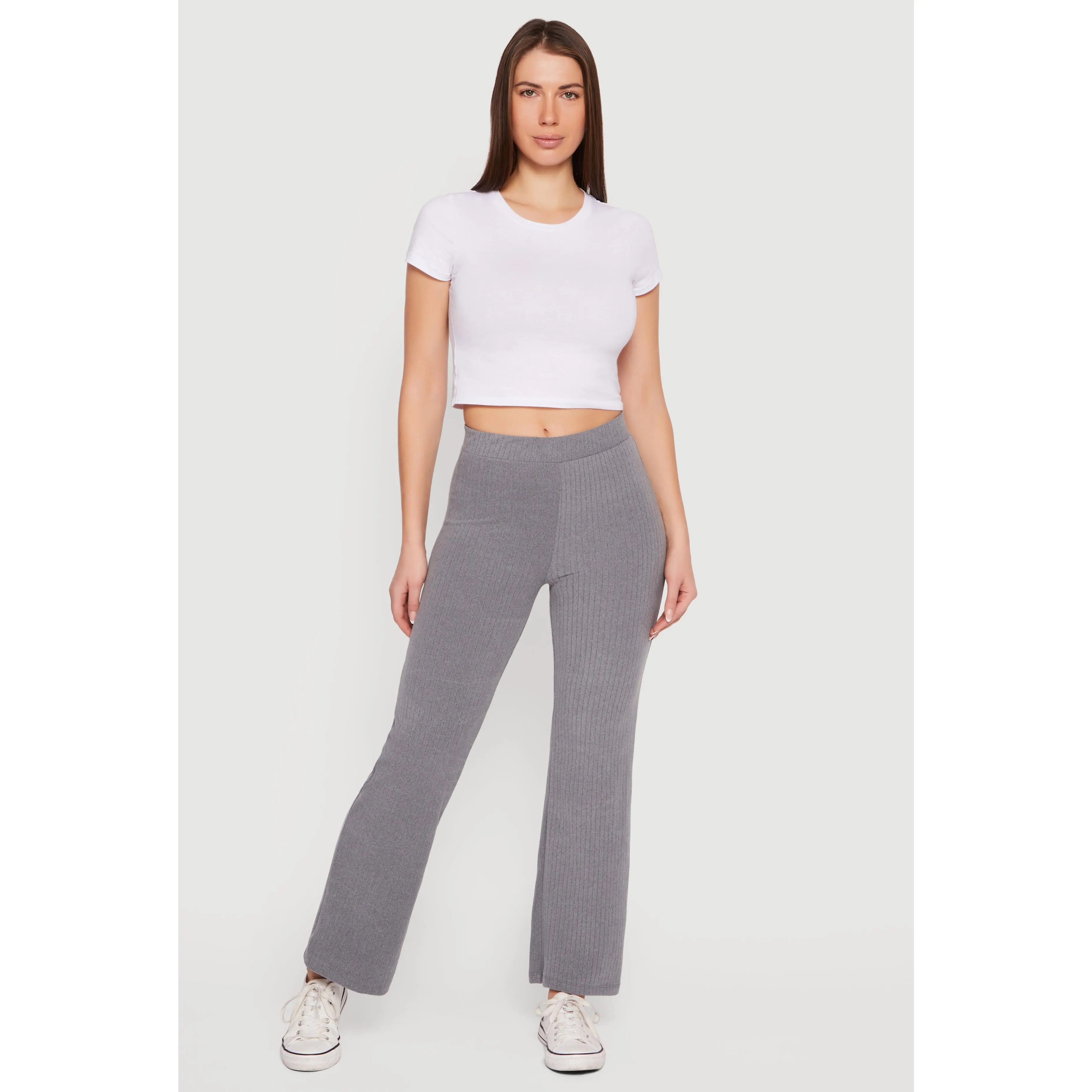 Brushed Ribbed Knit Straight Leg Pants