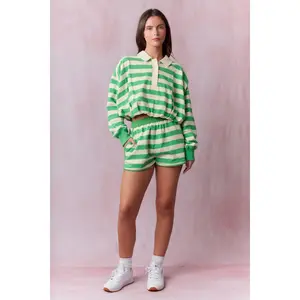 Peach Love California Green Striped Shorts
