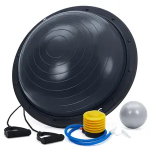 23 Inch Half Balance Ball Trainer, 1600Lb Capacity Core Workout Ball, Non-Slip Base with Resistance Bands, Pump & Extra Ball Included for Full Body Home Gym Training