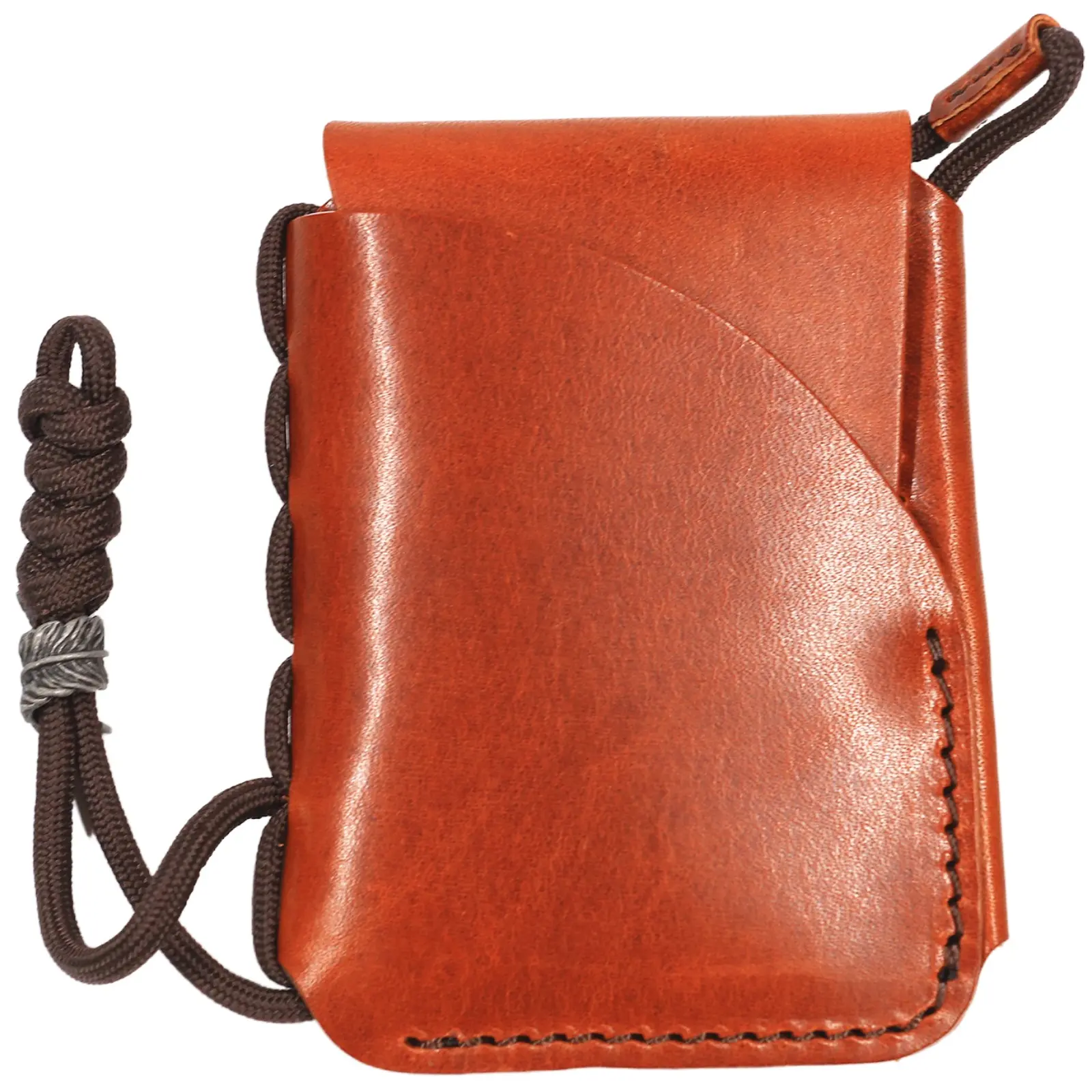 Handmade Leather Card Holder Wallet with Paracord Lanyard | Slim Wallet for Men or Women | Full Grain Leather Wallet with Pull Tab