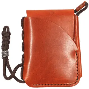 Handmade Leather Card Holder Wallet with Paracord Lanyard | Slim Wallet for Men or Women | Full Grain Leather Wallet with Pull Tab