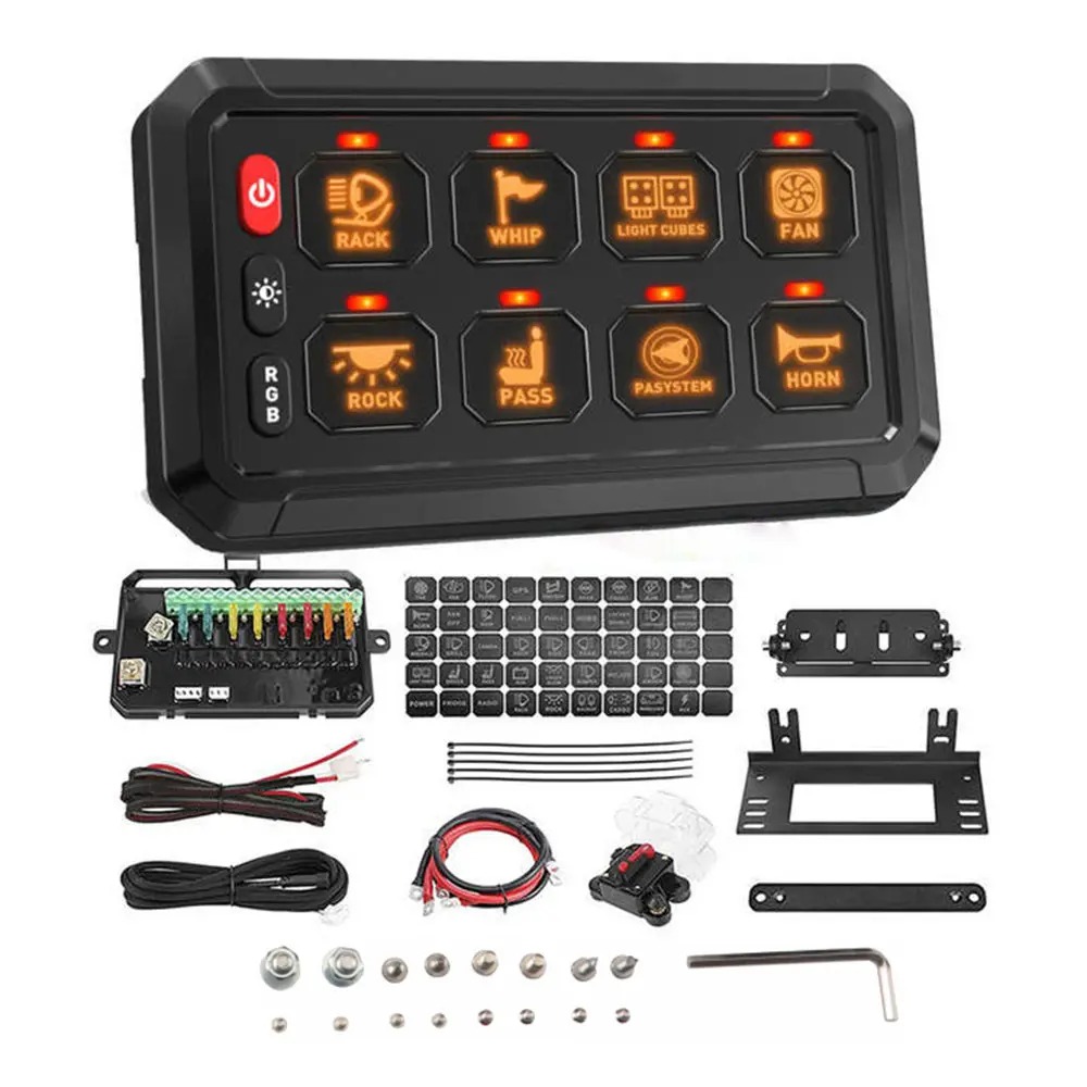 8 Gang Switch Panel Relay System - RGB Automatic Dimmable Backlit, Toggle-Momentary-Pulsed On-Off Controller with Installation for Vehicle Users, 1-Sided Outlet Electrical Box for Truck, Boat, Dealsforyoudays Garage Switchboard