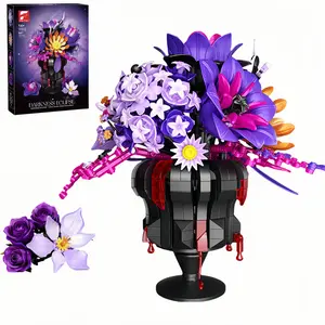 Purple Rose Flower Bouquet Building Set, Gothic Dark Botanical Collection Blocks for Adult Women Age 14+, Elegant Home Office Decor, DIY Gift for Brick Fans & Flower Lovers, Romantic Gift for Valentine's Day, Birthday, Anniversary, TiktokShopSpringGlowUp
