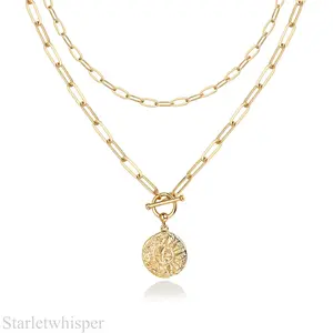 Trendy 14K Gold Plated Layered Sun & Lock Pendant Necklace for Women, Dainty Minimalist Layering Design, Perfect Everyday Jewelry & Gift for Her