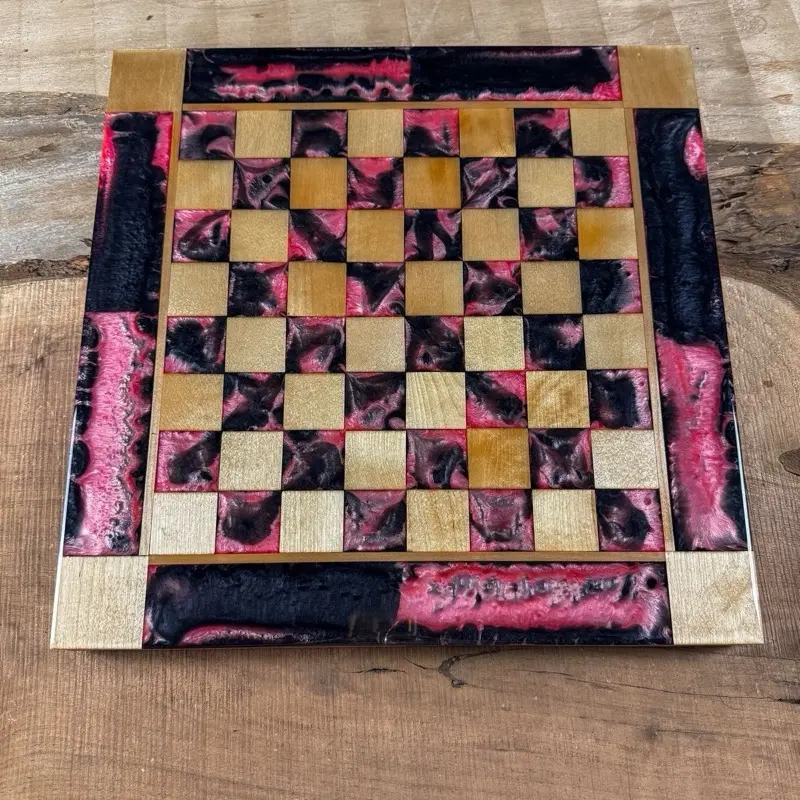 Black Onyx Pink Pearl Maple Wood Chess Board (INCLUDES PIECES)