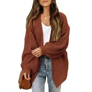 Lantern Sleeve Sweater Women's Cardigan Thick Knit Pocket Knitted Cardigan Knitwear Womenswear