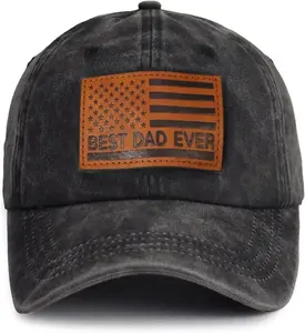 Best Dad Mom Ever Hat for Men Women, Adjustable Cotton Leather Patch Baseball Cap for Papa Mama