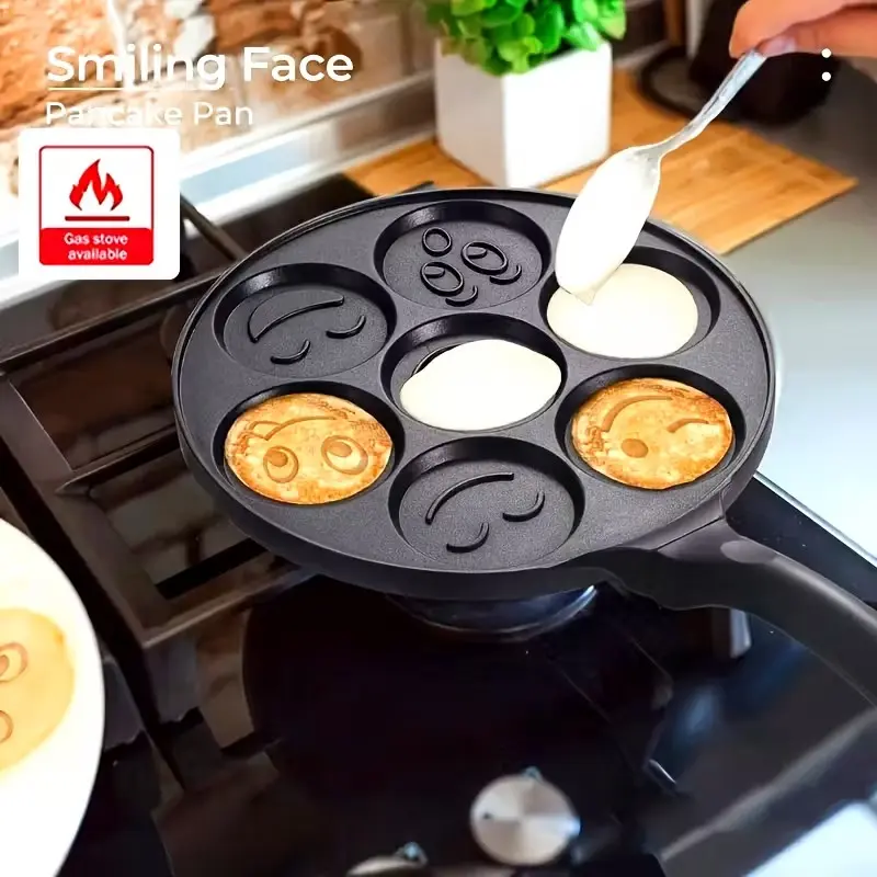 Seven-Hole Smiley Chef Pan, Non-Stick Aluminum Cookware, Egg Burger Grill Pancakes, Multi-Functional Home Kitchen Utensil, Egg Frying Pan, Cooking Pans, Cookware Nonstick