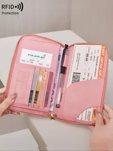 New travel storage document bag, anti-theft RFID long passport clip, multi-function travel zipper hand-held passport bag, lovers' model, sisters model, ideal gift, good travel helper, Simple and solid color passport holder, Passport Wallet