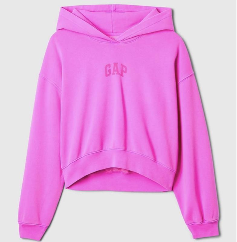 GAP Logo Hoodie - Pink Fleece Pullover with Hood and Long Sleeves