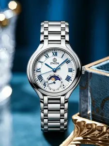 Women's Stainless Steel Quartz Watch, Roman Numerals Moon Phase Display, Waterproof Scratch-Resistant Business Watch, Elegant Casual Design