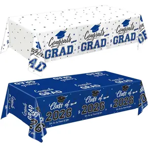 2026 Graduation Decorations, 2 Pack Blue Graduation Tablecloths Class of 2026, Congrats Grad Plastic Rectangle Table Cloths for Graduation Party Decorations, 54 x 108 Inch