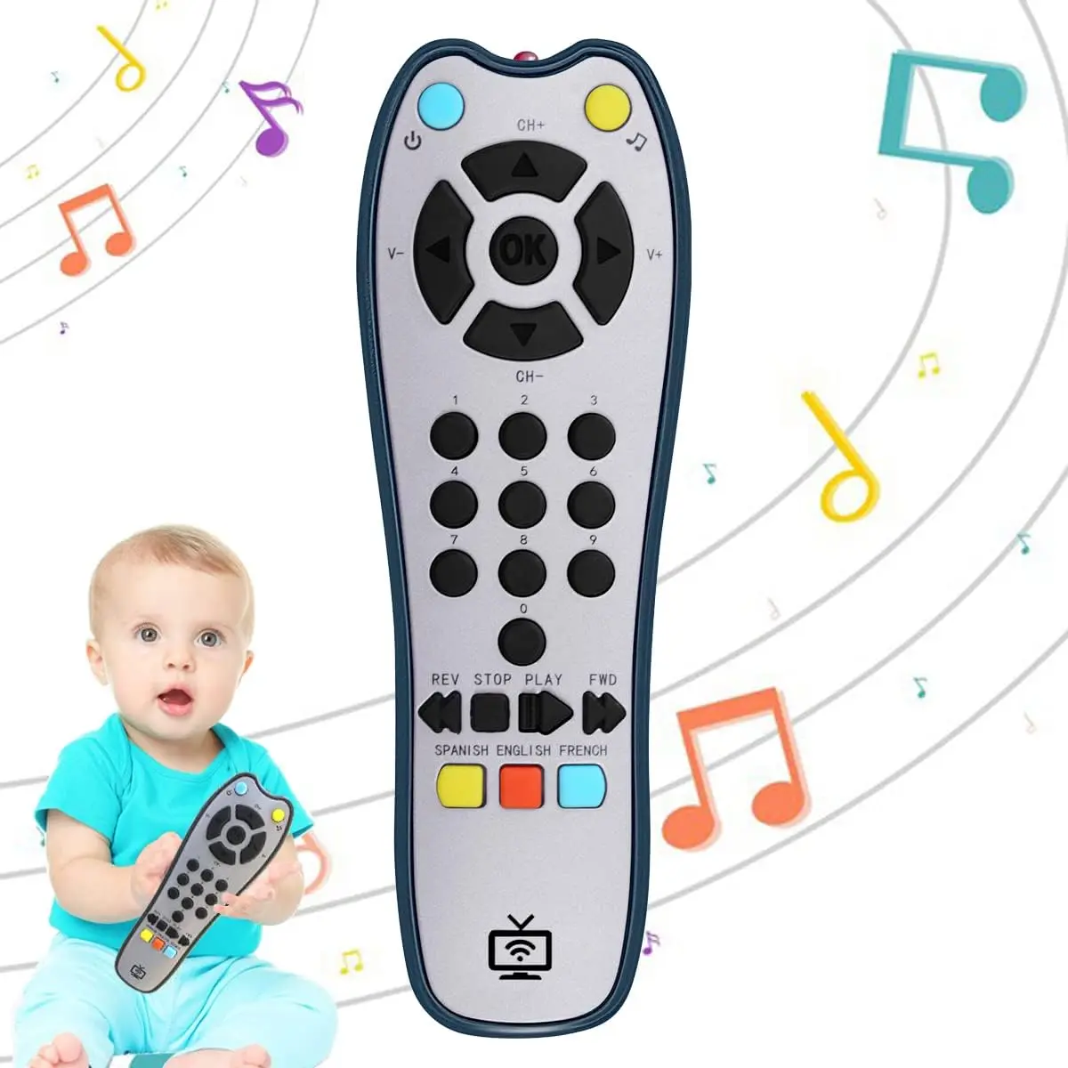 Kids Realistic TV Remote Control with Soft Light and Sound, Early Educational Learning