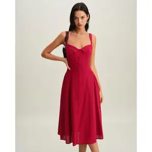 Red Sweetheart Neck Slip Midi Dress
