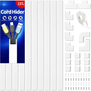 Cord Hider, 157in Wire Covers for Cords on Wall,   Hider Cord Covers for Wires,  Management Wire Hiders for TV,  Raceway Kit, W0.95 H0.55in, White