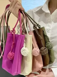 Genuine leather minimalist phone bag for women, crossbody woven ball vertical design, top layer cowhide soft leather bag, mini sports running bag, Leather Crossbody Purses