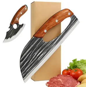 AWEE 2 Pcs Knives Set for Kitchen, Labor-Saving Meat Steel Cleaver for Home & Cooking, Viking Boning Knife with Premium Leather Sheath, Sharp Kitchen Knives,Christmas Gift Set for Men or Women Super
