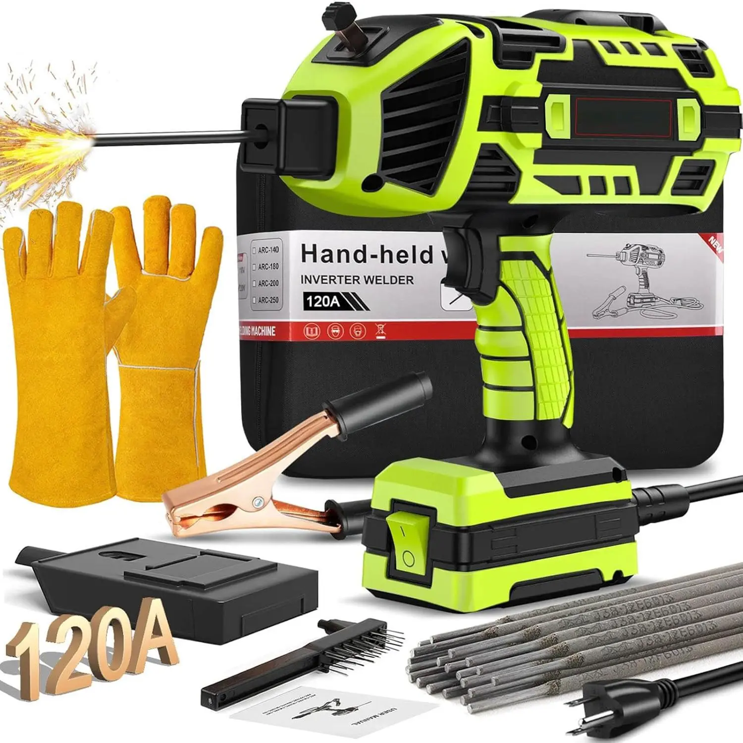 GNIWELDER Portable Stick Welding Machine, 110V 20-120A Handheld IGBT Welder with 20pcs Rods, 6 Variable Current Adjustment, Hot Start Arc Force Anti-Stick ARC Welder Gun (Green), Portable Welders