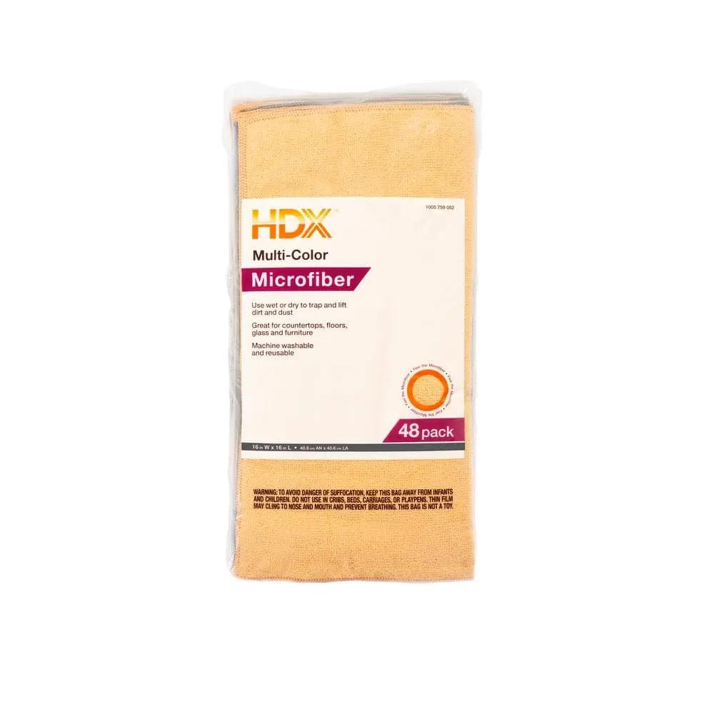 HDX Multi-Color Microfiber Cleaning Towel 16 in x 16 in 48 Pack Orange & Gray Static Charged Reusable Washable for Counters Doors Glass Furniture