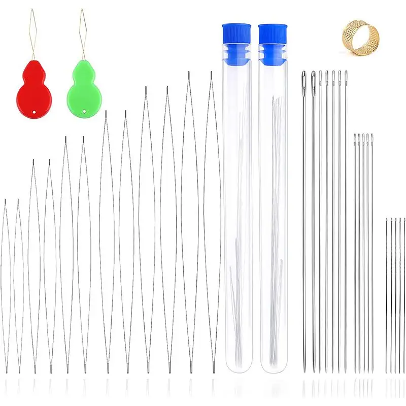Beading Needle Set, 36pcs/set Assorted Large Eye Sewing Needle Set with Random Color Needle Threader, Sewing Needles for Beading, Jewelry Making Tools