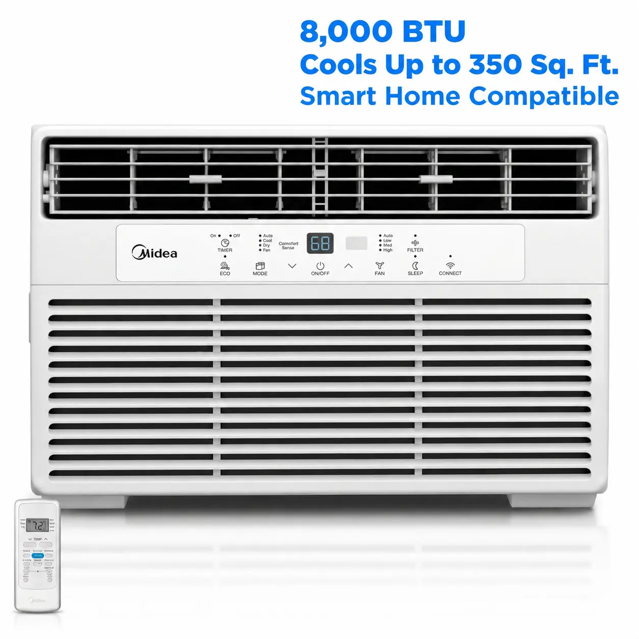 Midea 8,000 BTU Smart Window Air Conditioner, WiFi App Control, ComfortSense Remote, Cools up to 350 Sq. ft, MAW08S1WWT, White,Like New, AC Unit for Bedroom Office, Energy Saving, Easy Install