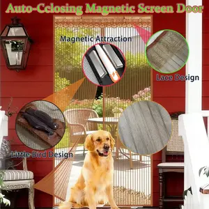Magnetic Mosquito Net Door Curtain, Lace Design, Dual-Sided Adhesive, Fly Prevention, Suitable for Living Room, Bedroom, Balcony, Entryway