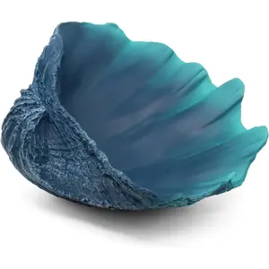 Large Caribbean Blue-Aqua Resin Clam Shell Decorative Bowl Storage Bowl for Home Coastal Beach Nautical Themed Party Office Decor 10.2" 1PC