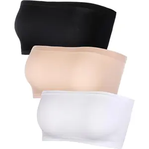 Women's Strapless Bralette Seamless Bandeau Soft Stretchy Non-Padded Bandeau Tube Top Bra in Color, 3 Pieces Womenswear Basic