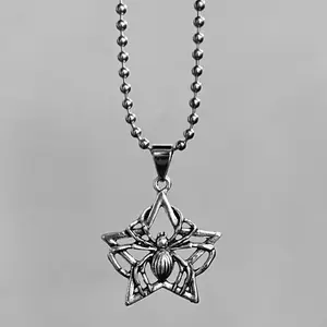[Halloween Selection] Creative and fashionable Halloween five-pointed star spider creative design stainless steel beaded necklace for boys and girls