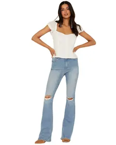 Idyllwind Women's High Risin' Roadtrip Wash Stretch Distressed Knee Flare Jeans - Iwsp22j65-Mdw